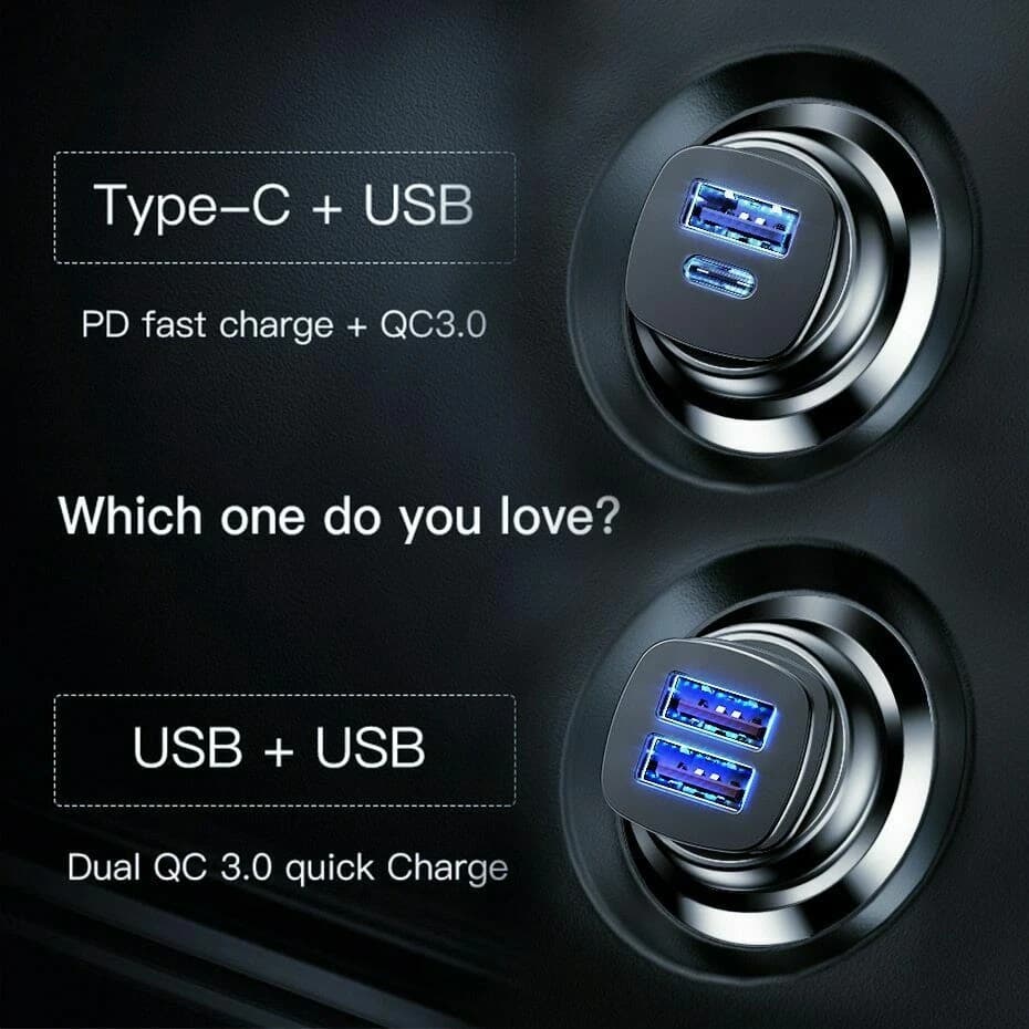 30W Dual USB C Quick Charge QC 4.0 Car Charger For iPhone Samsung huawei google